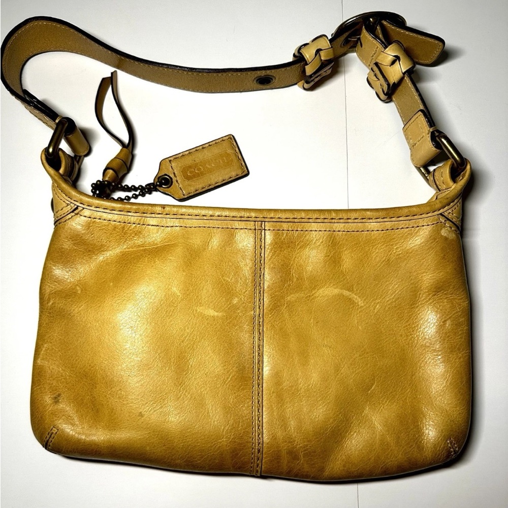 Coach Y2K Bleeker tattersall tan/beige leather shoulder bag #11415